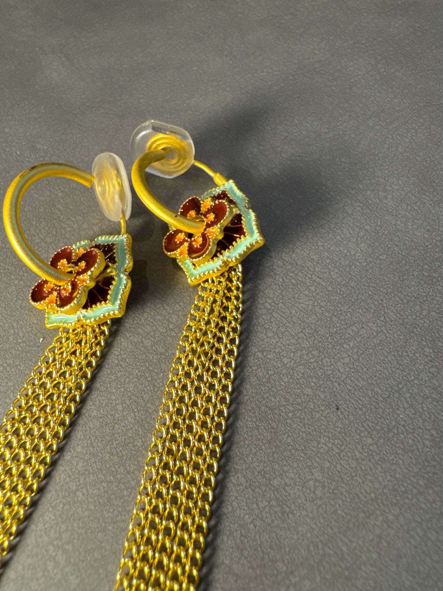 Neo-Chinese Style Flower Chain Clip On Earrings