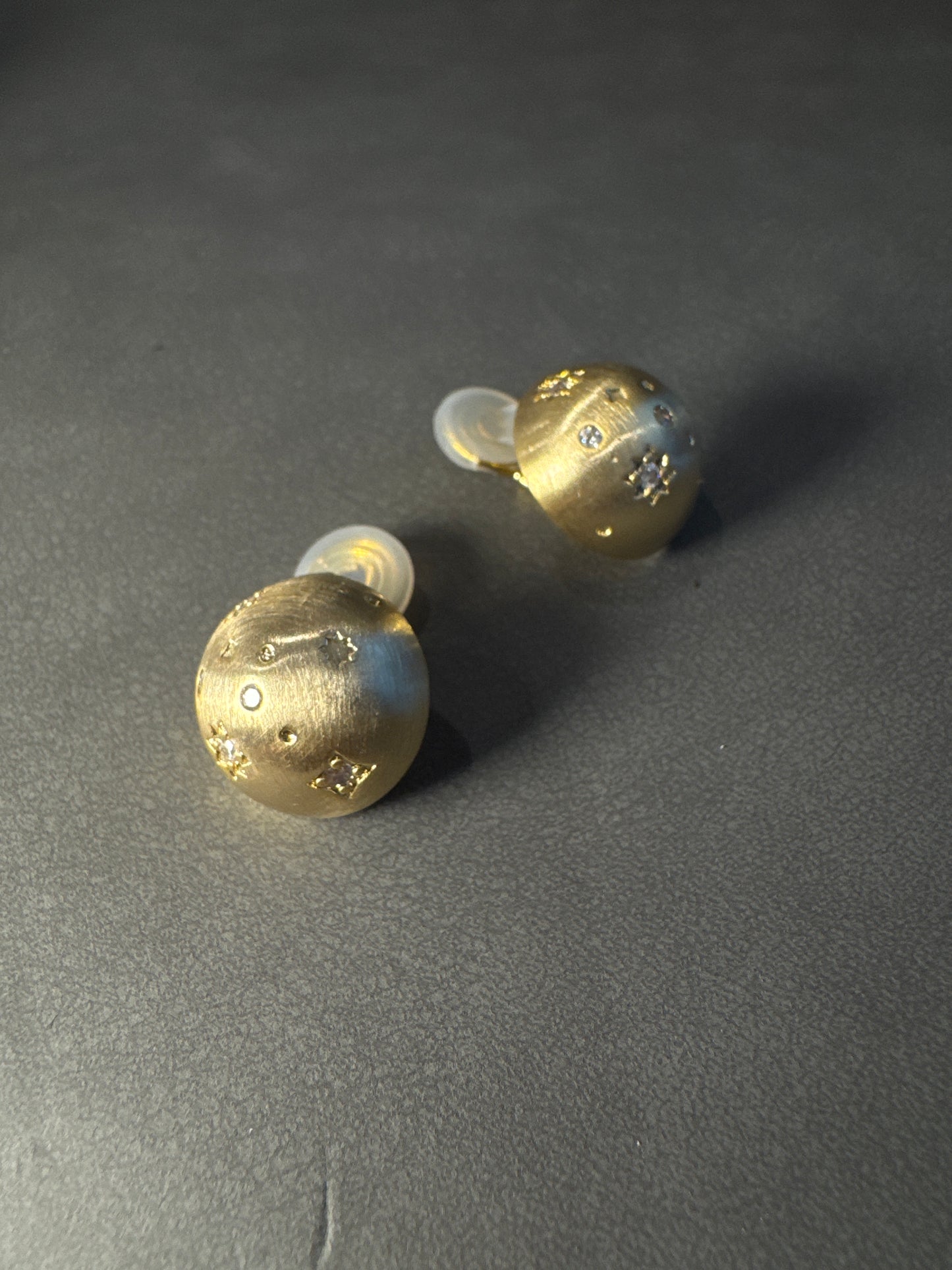 Golden Matte Metal Ball with Zircon Clip On Earrings