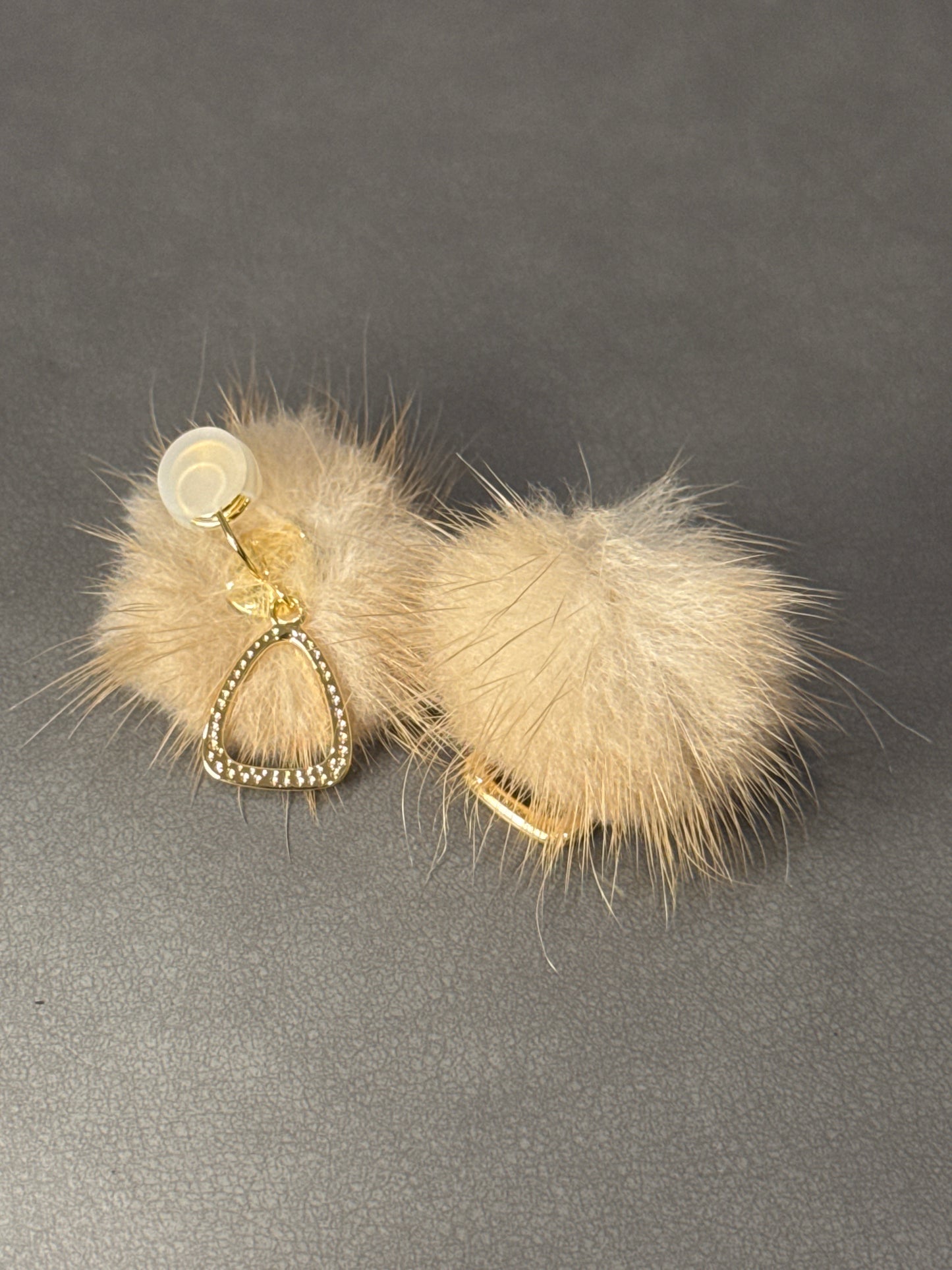 Golden Metal with Fluffy Hairball Clip On Earrings