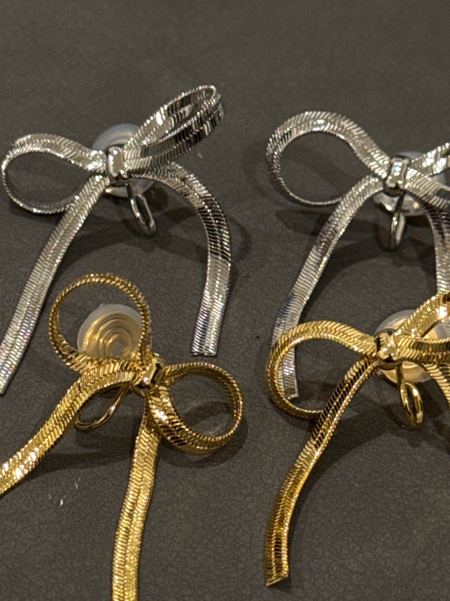 Golden Metal Bow Clip On Earrings