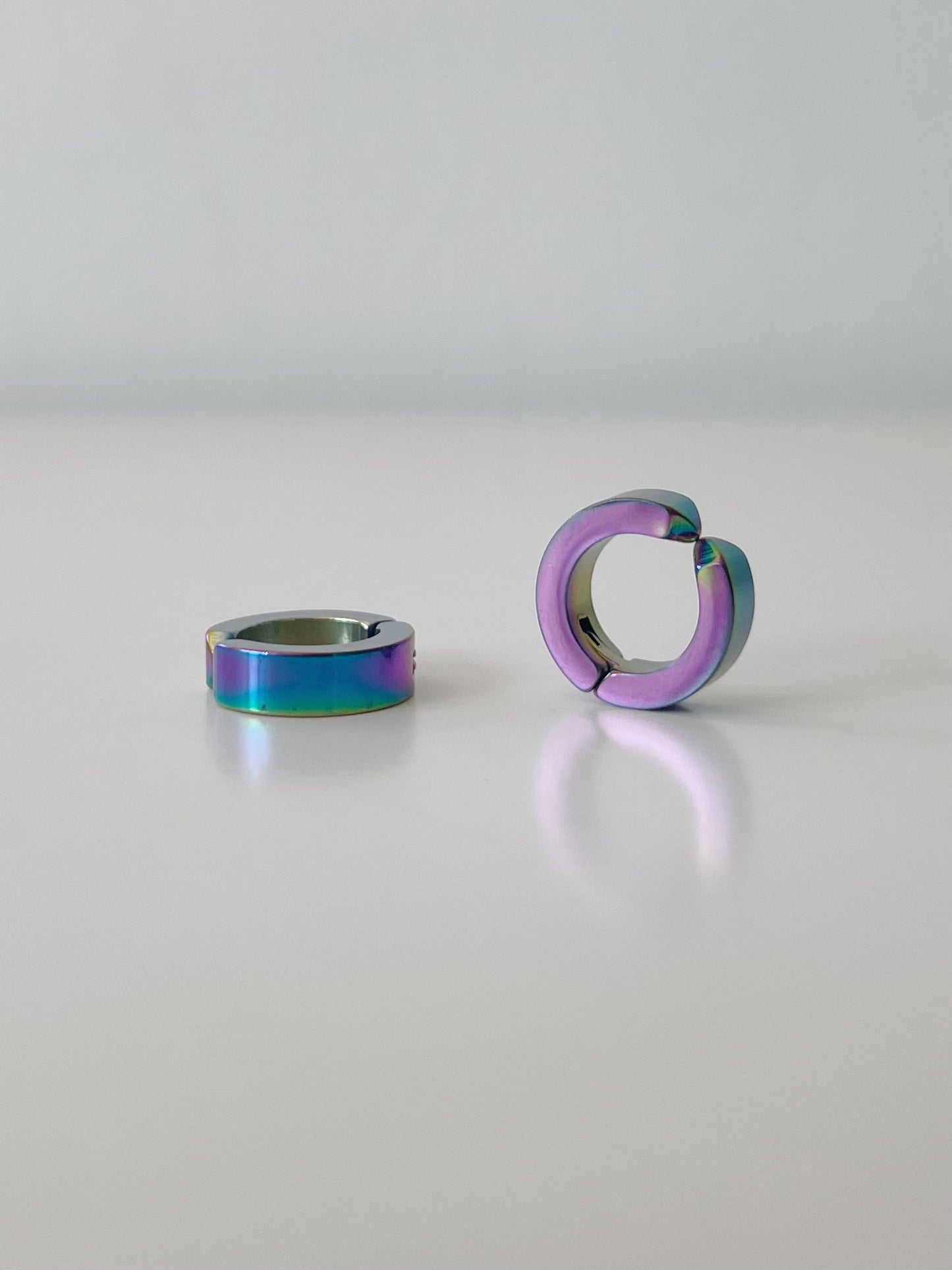 Men's Stainless Steel Hoop Clip On Earrings Rainbow. Handmade clip-on earrings for women.