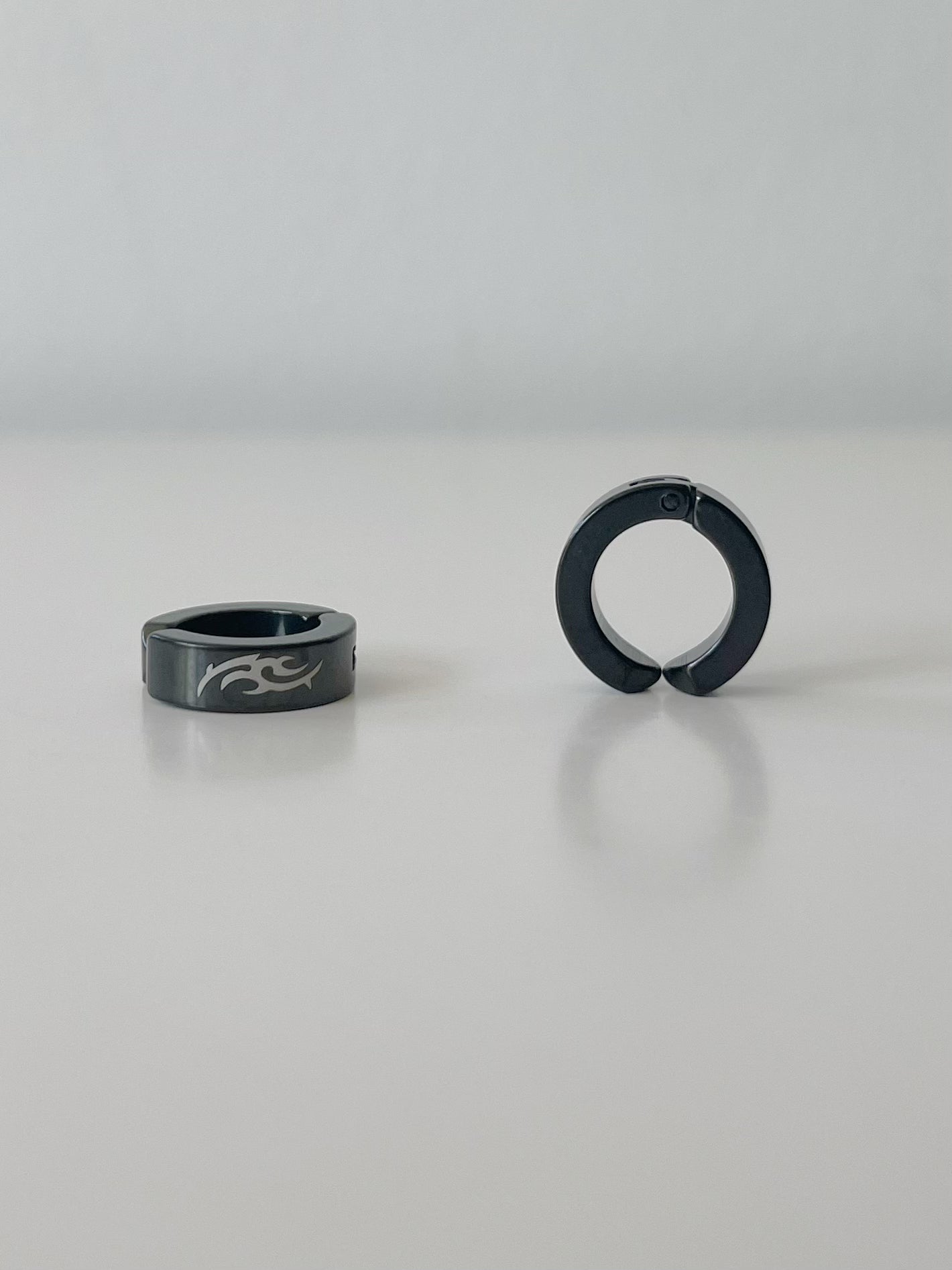 Men's Stainless Steel Flame Print Hoop Clip On Earrings Black. Handmade clip-on earrings for women.