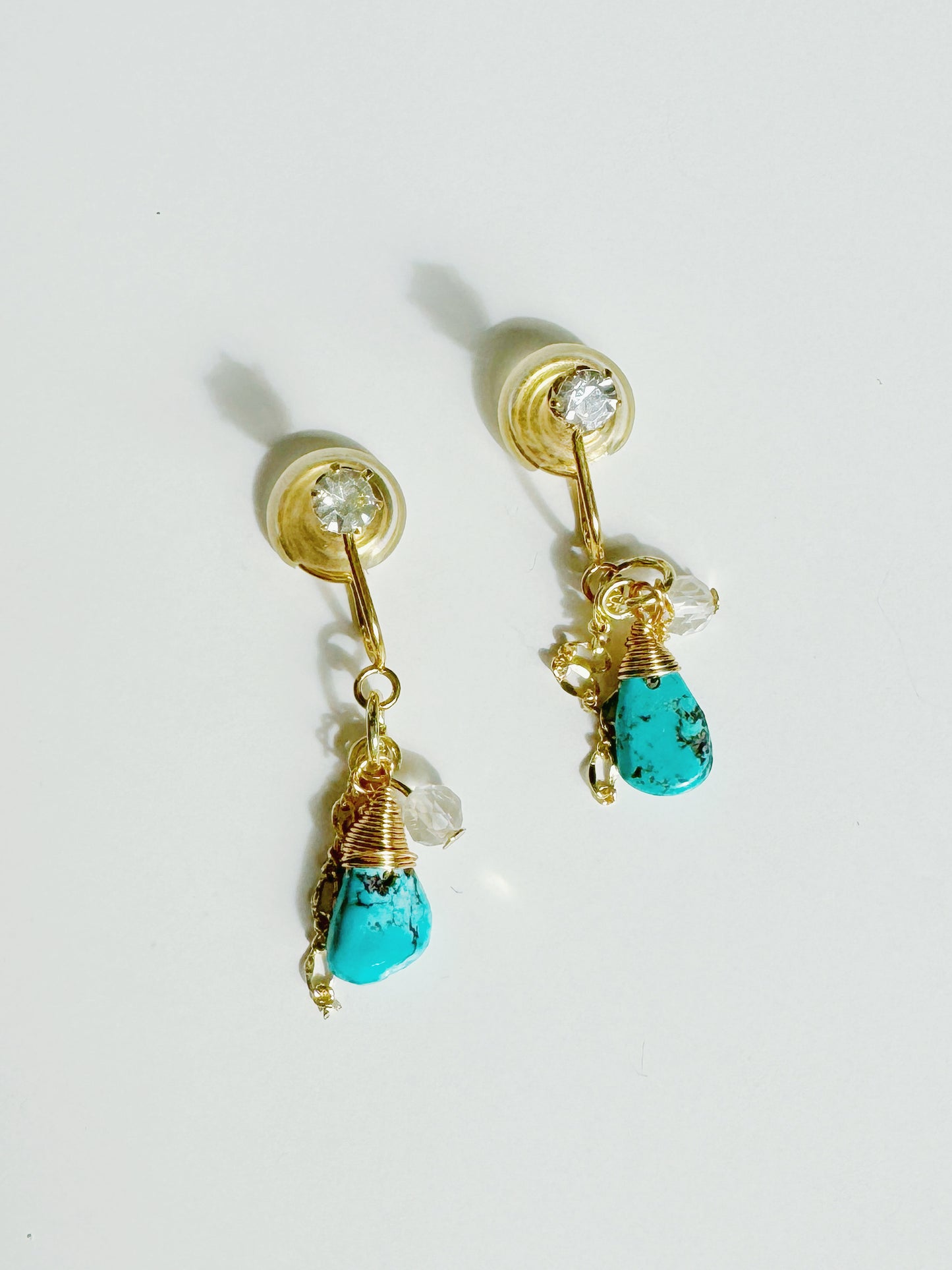 Gold & Turquoise Drop Clip-On Earrings โ€“ Handmade Natural Stone Jewelry for Women