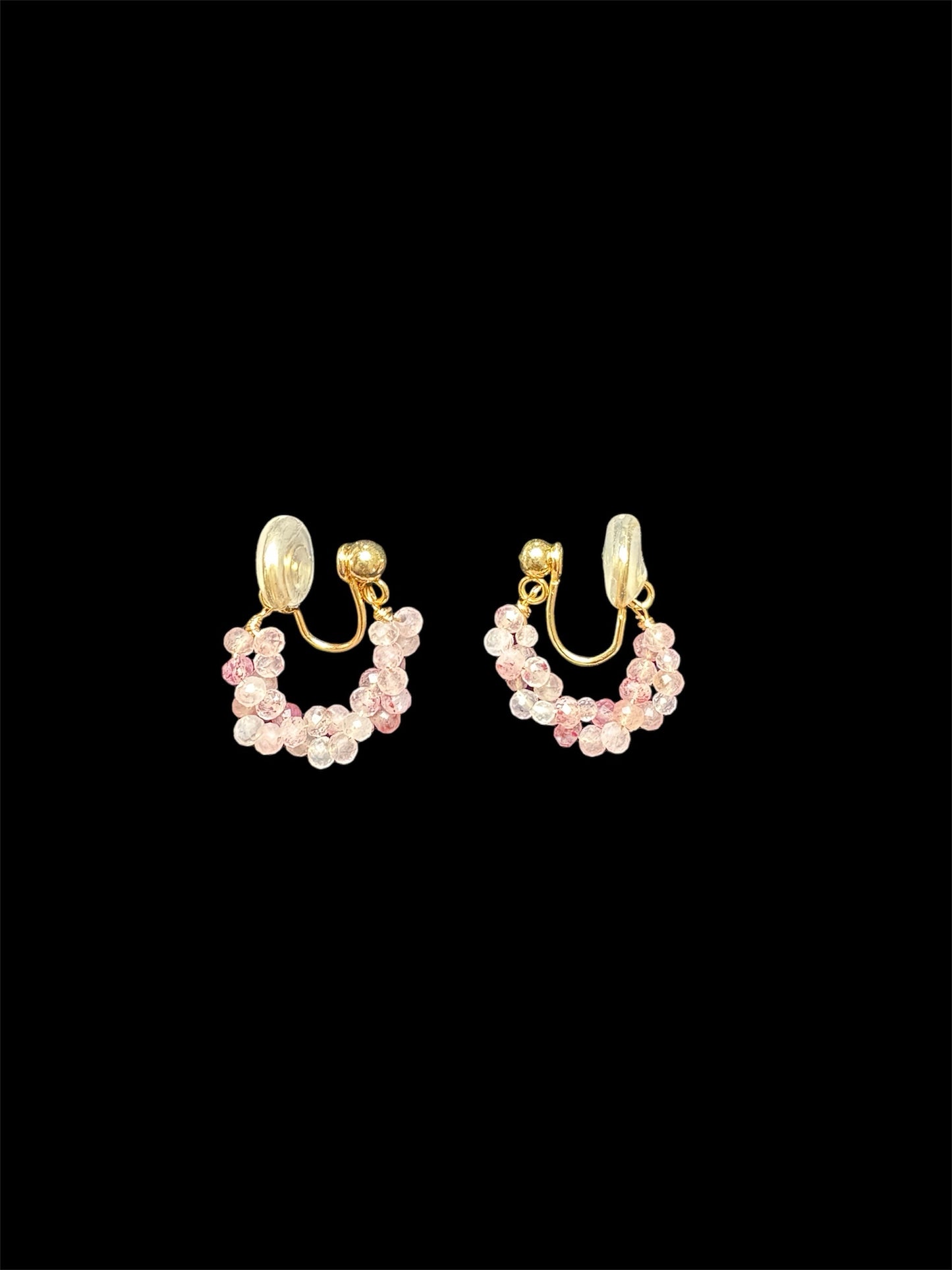 Handmade Strawberry Rose Quartz Beaded Clip on Earrings. Handmade clip-on earrings for women.
