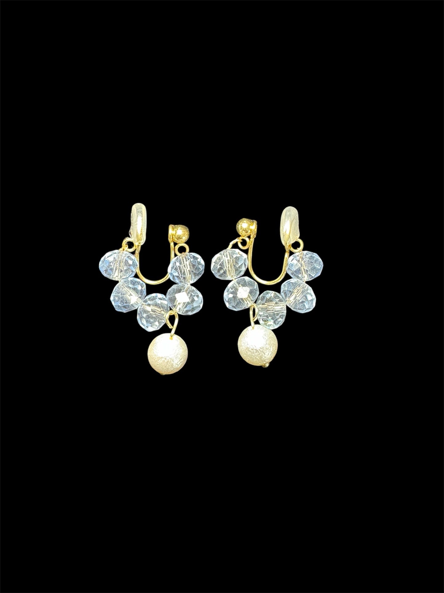 Handmade Blue Crystal Pearl Pendant Clip on. pearl clip-on earrings for women.