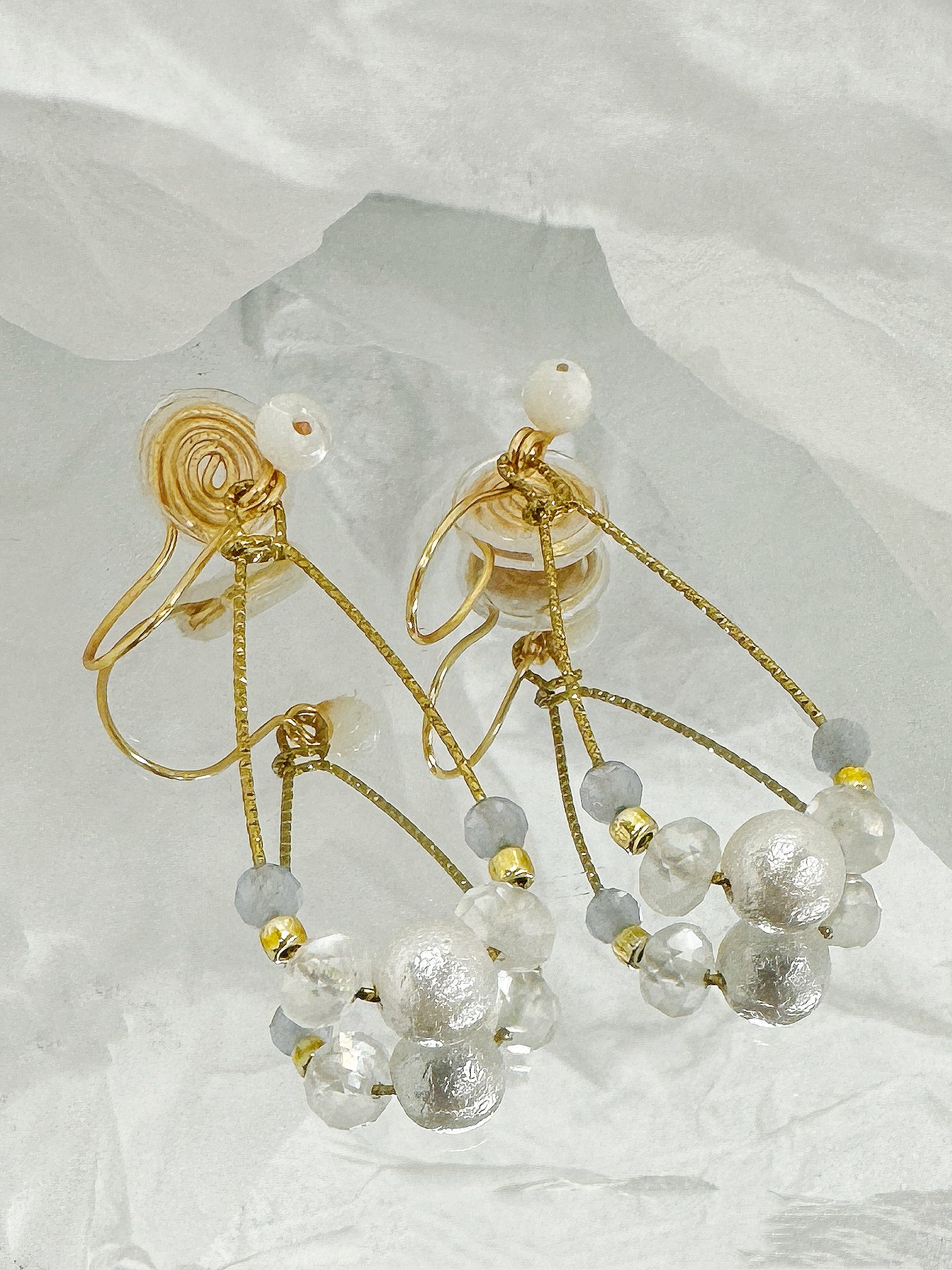 Golden Wire Wrapped Pearl Drops โ€“ Handmade Jewelry. pearl, gold-tone clip-on earrings for women.