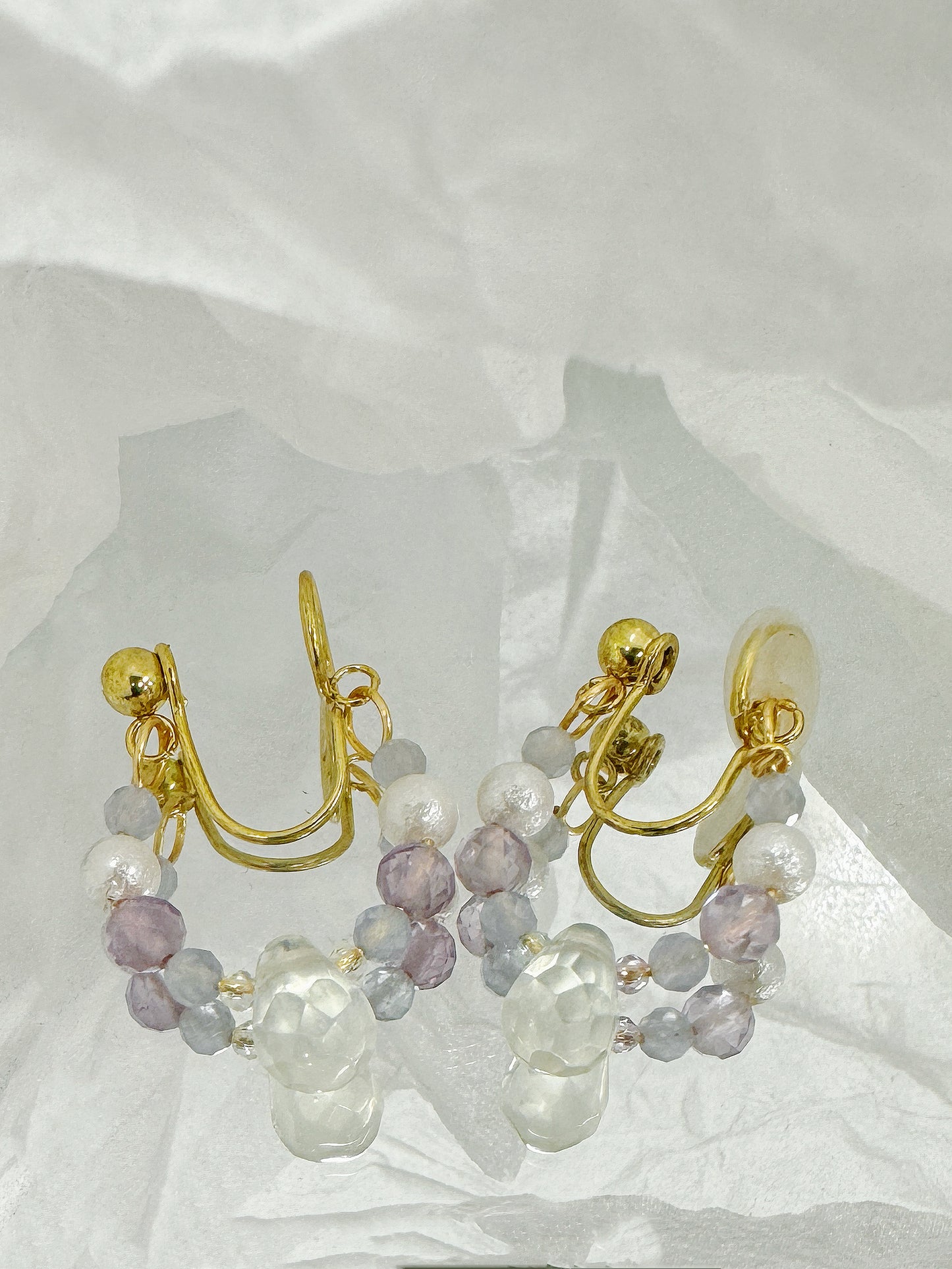 Crystal and Gemstone Cluster Hoop Clip-On Earrings โ€“ Handmade Jewelry. natural stone clip-on earrings for women.