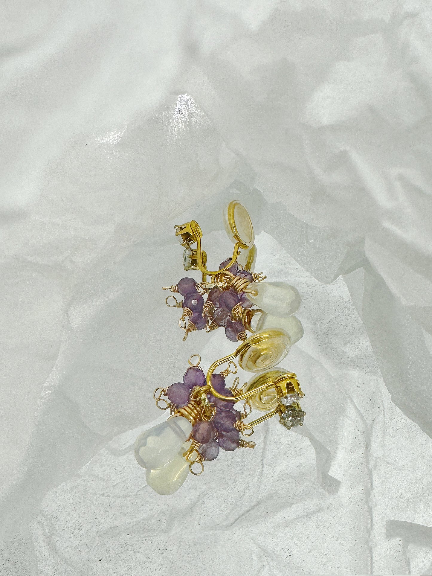 Lavender Bloom Amethyst Floral Clip-On Earrings Handmade. Handmade clip-on earrings for women.
