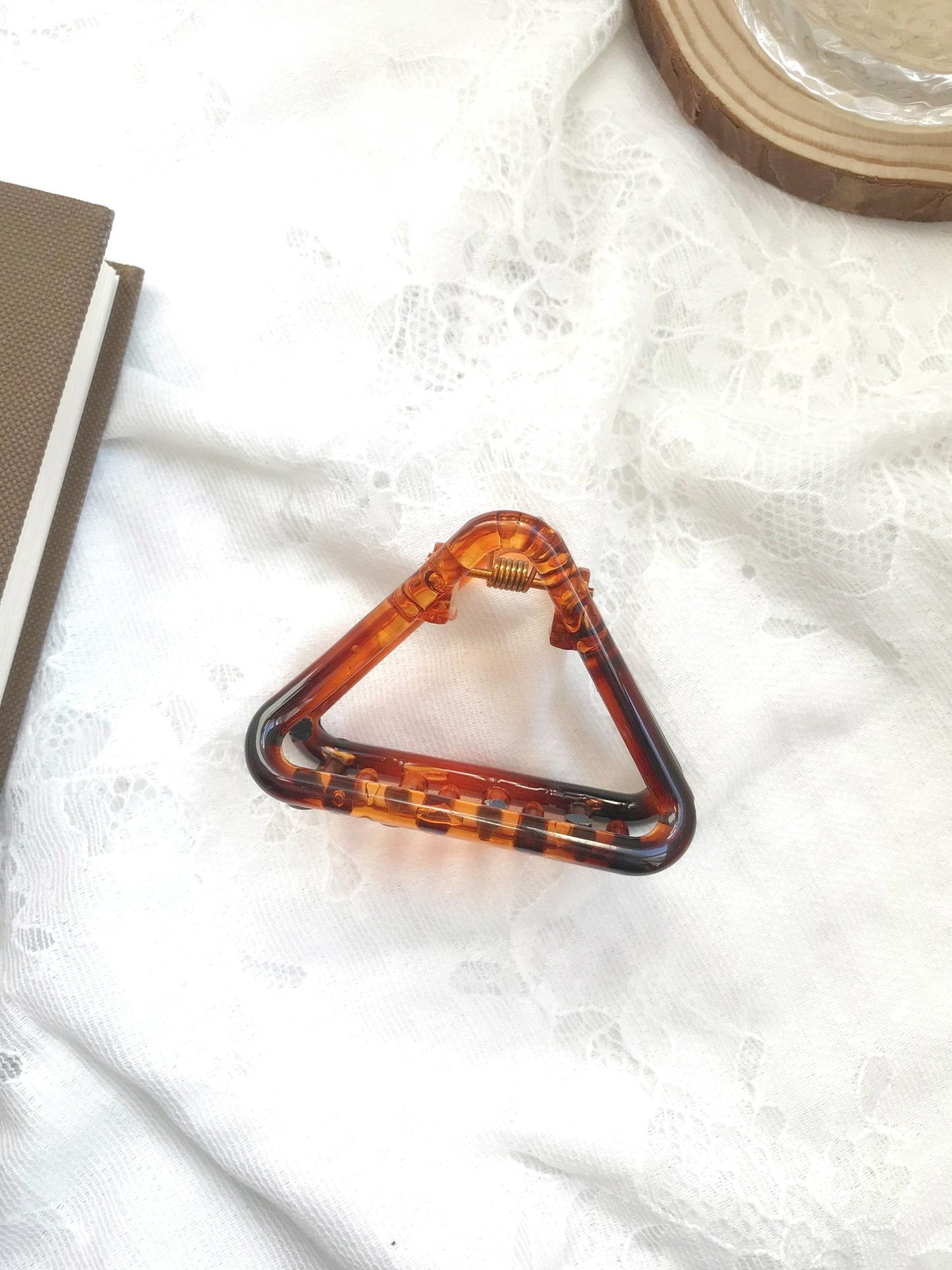 Triangle Hair Claw Clip Tortie. Handmade clip-on earrings for women.