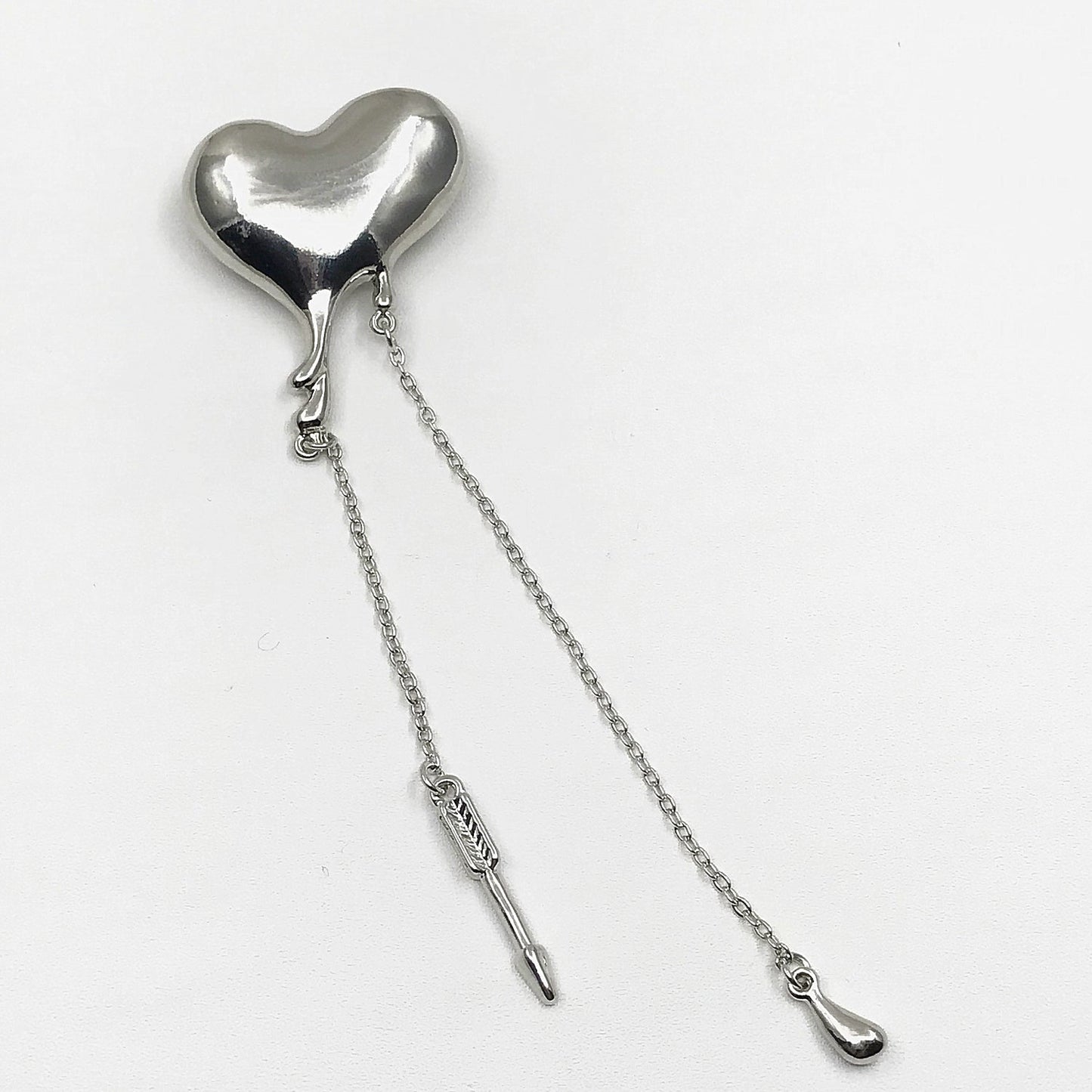 Silver Heart with Chain Brooch. silver-tone clip-on earrings for women.