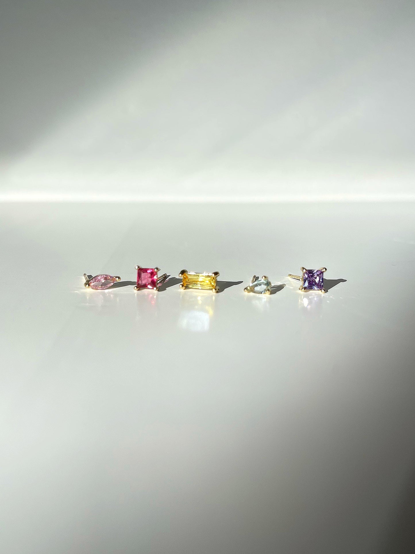 Mini Colored Zircon 5 Pack Stud Earrings. Handmade clip-on earrings for women.
