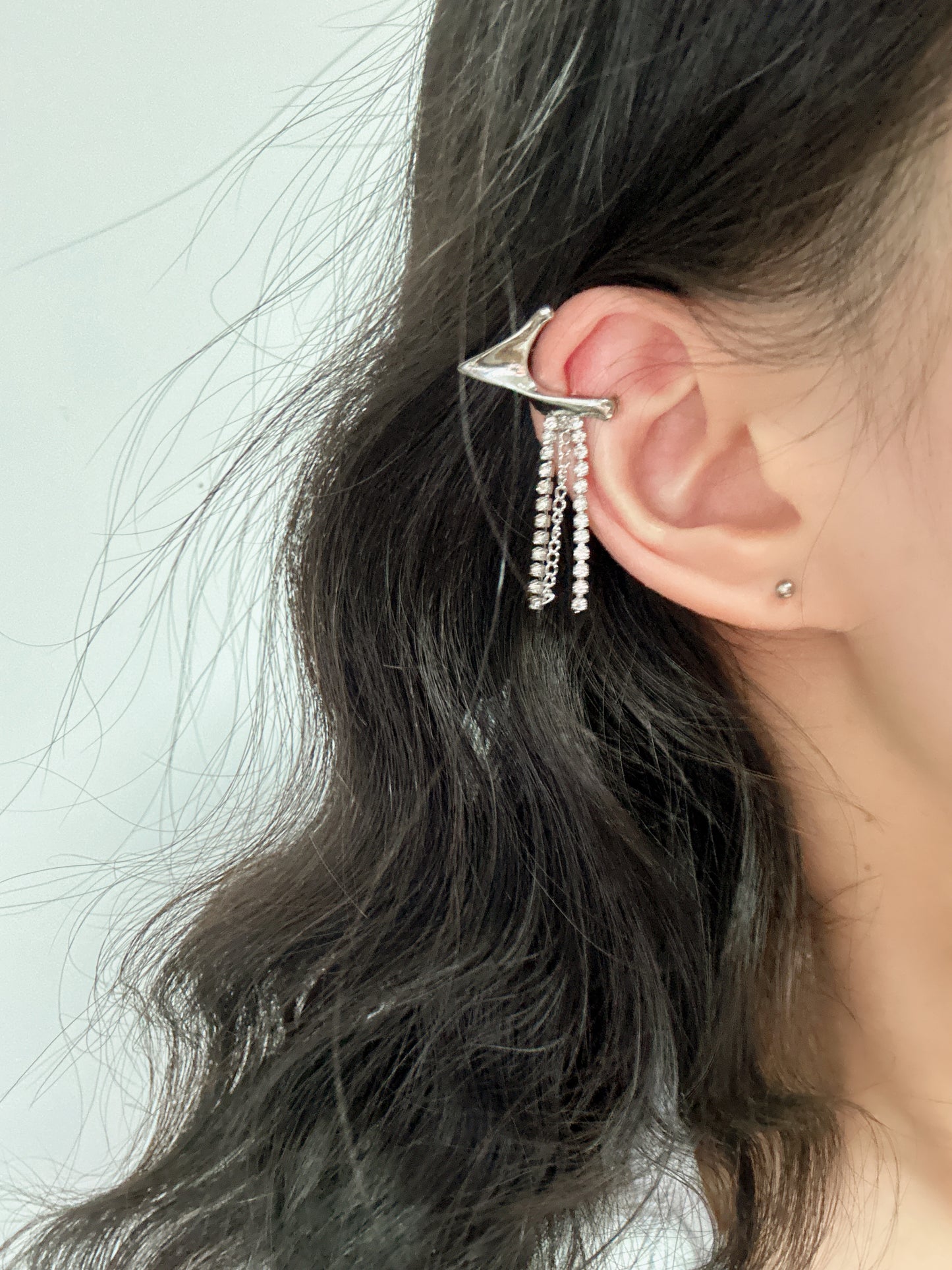 Silver Cup Chain Elves Ear Clip On Earrings Small. silver-tone clip-on earrings for women.