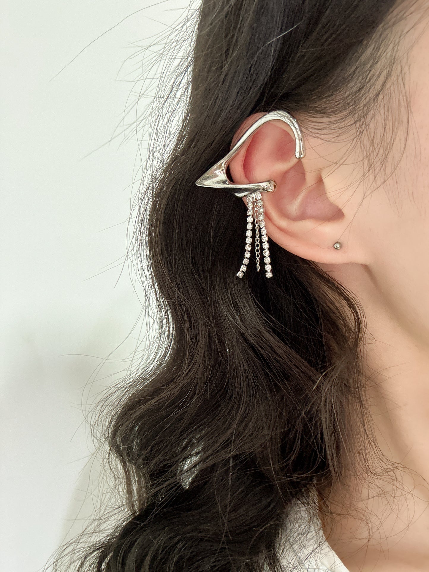 Silver Cup Chain Elves Ear Clip On Earrings Large. silver-tone clip-on earrings for women.