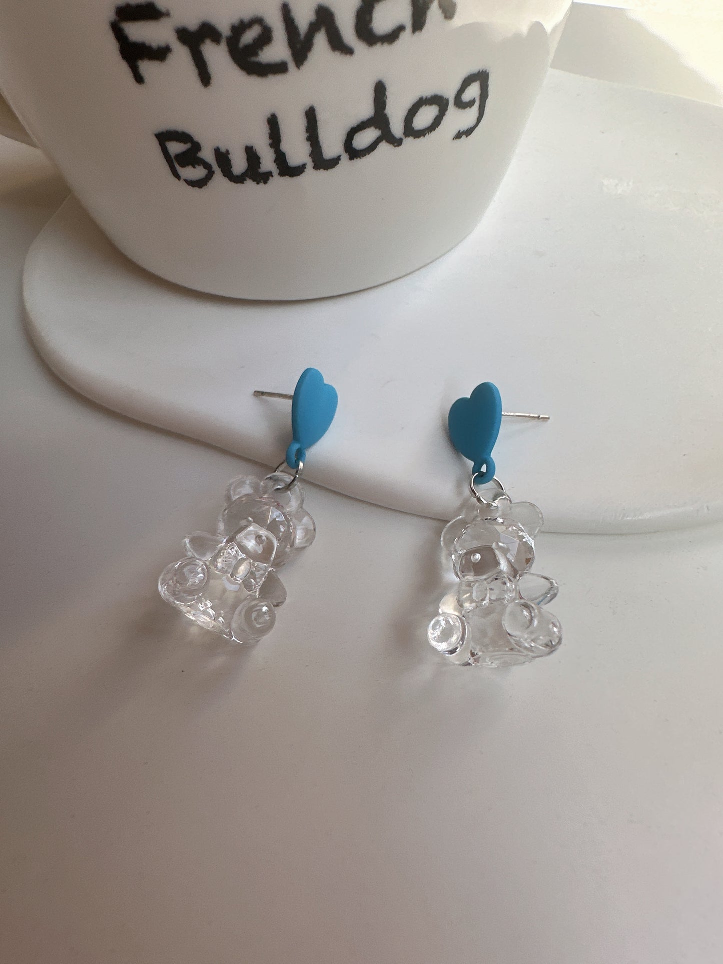Acrylic Transparent Bear Drop Earrings. Handmade clip-on earrings for women.