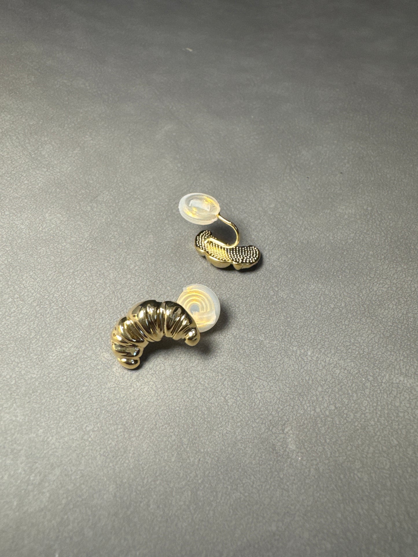 Golden Metal Big Croissant Clip On Earrings