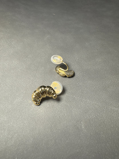 Golden Metal Big Croissant Clip On Earrings
