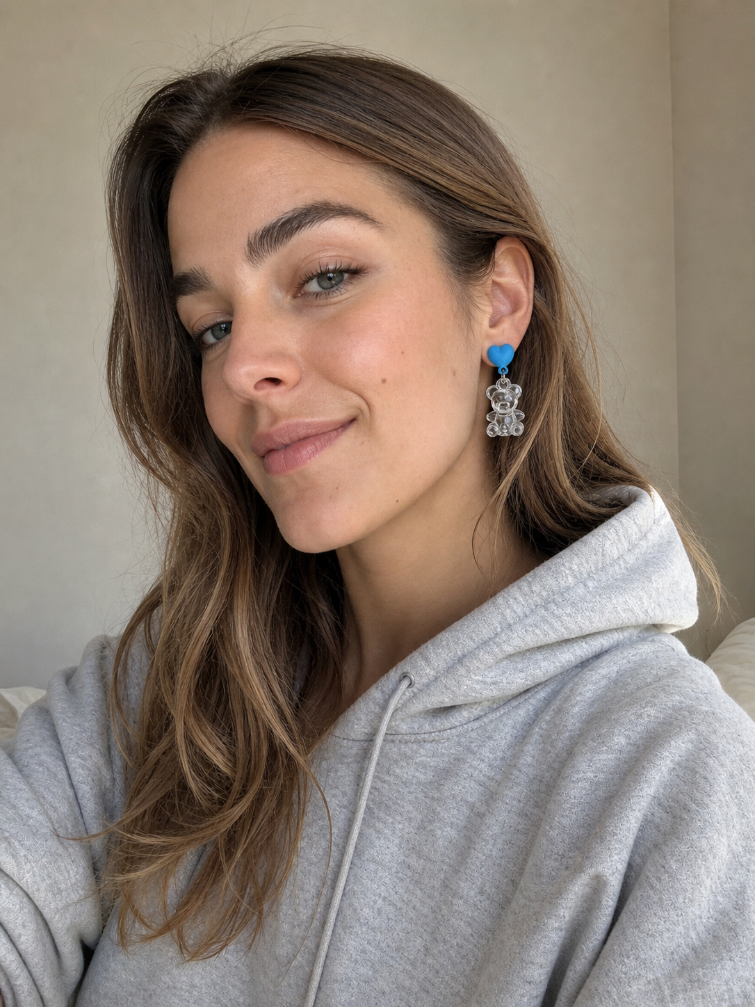 AI-generated try-on image - Acrylic Transparent Bear Clip On Earrings