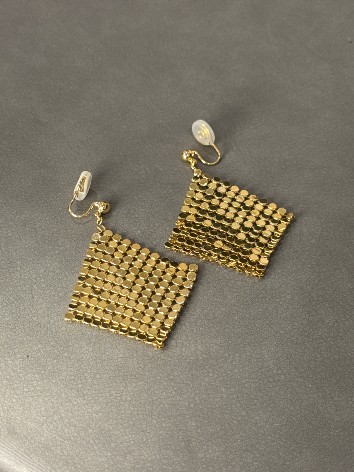 Golden Matte Foldable Square Woven Clip On Earrings
