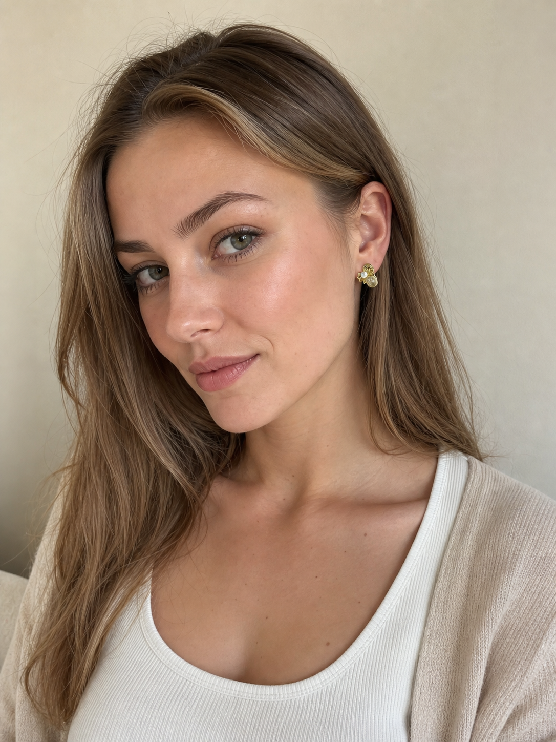 AI-generated try-on image - Golden Bow and Zircon Clip On Earrings