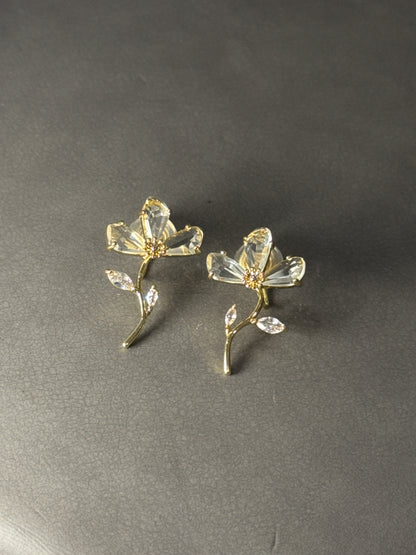 Golden Zircon Half Flower Crystal Clip On Earrings