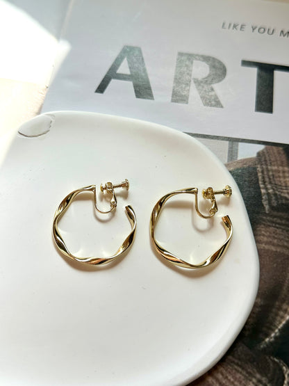 Golden Twist Medium Hoop Clip On Earrings