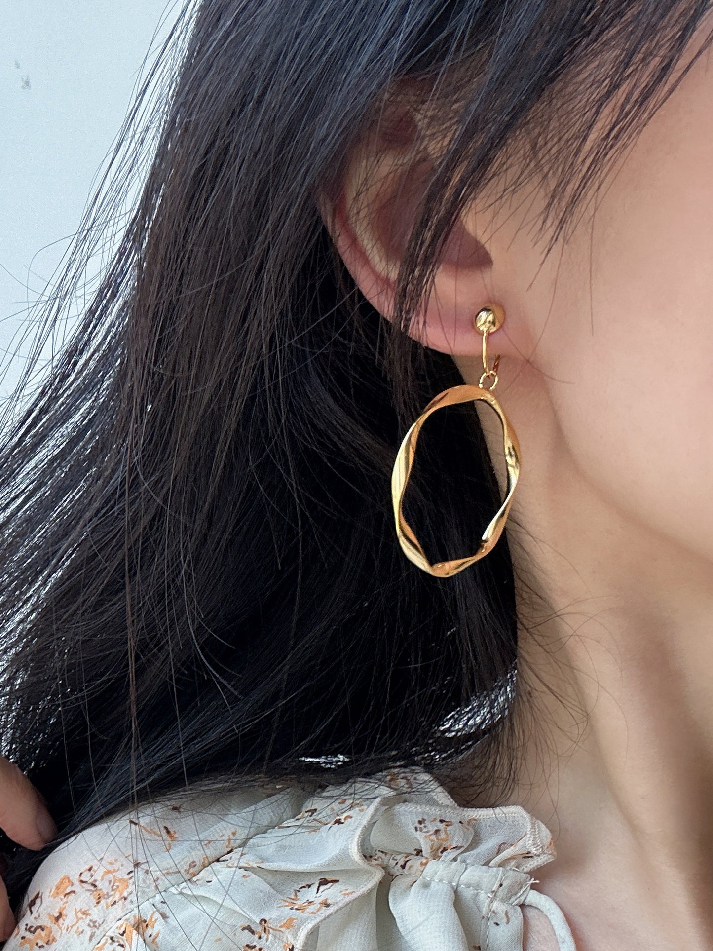 Golden French Hoop Clip On Earrings