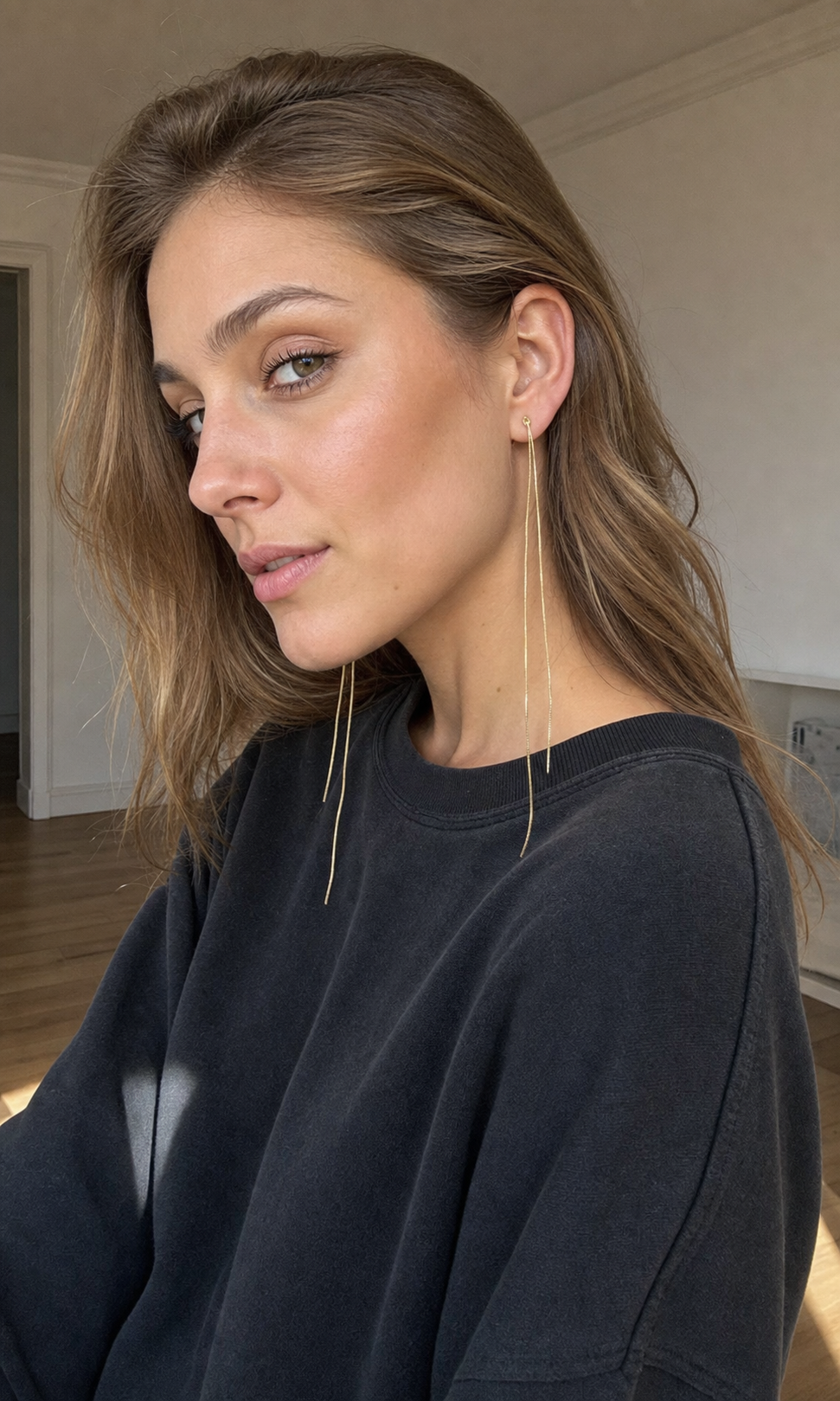 AI-generated try-on image - Golden Long Tassel Line Clip On Earrings