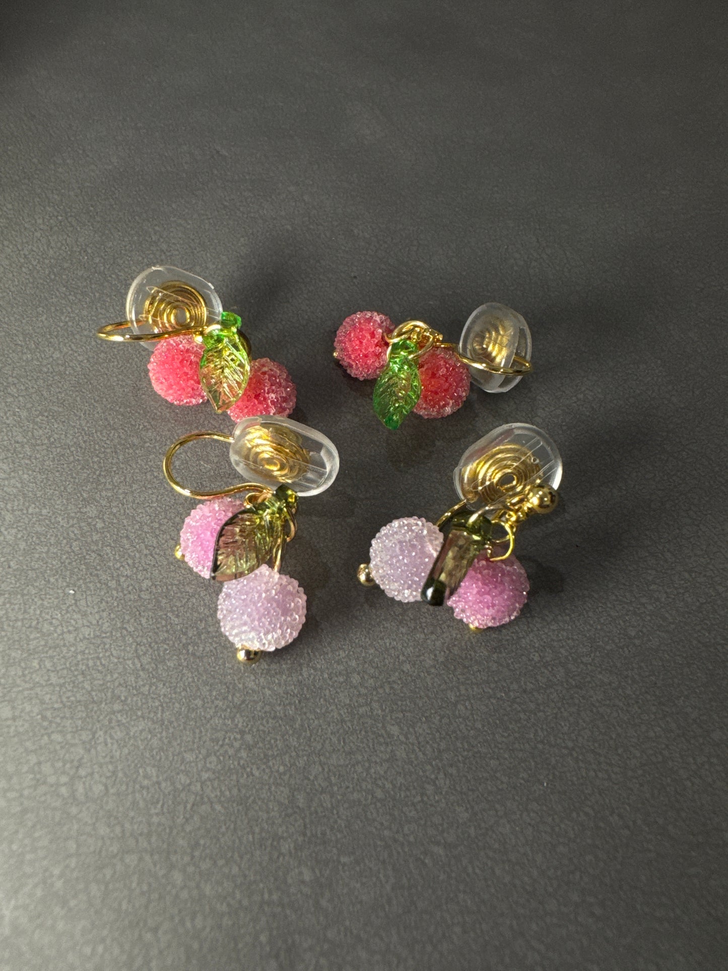 Pink Cherry Clip On Earrings