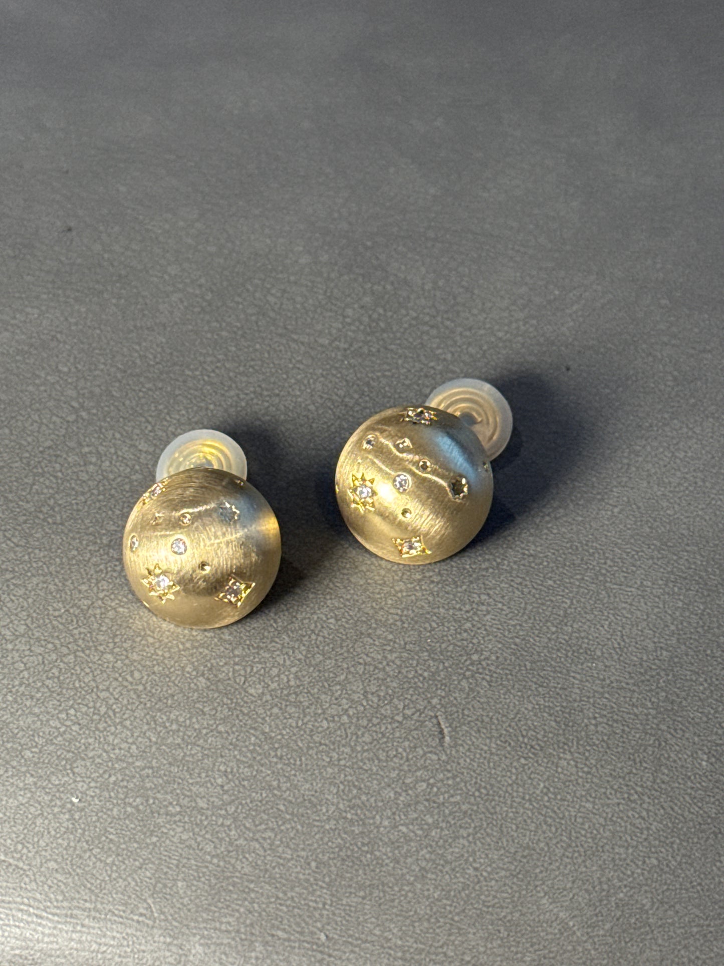 Golden Matte Metal Ball with Zircon Clip On Earrings