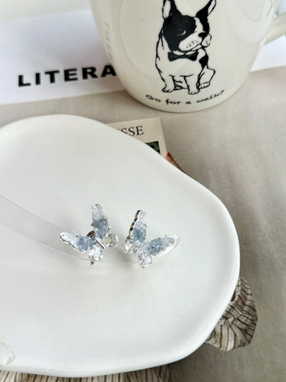 Blue Grandient Crystal Butterfly Clip On Earrings