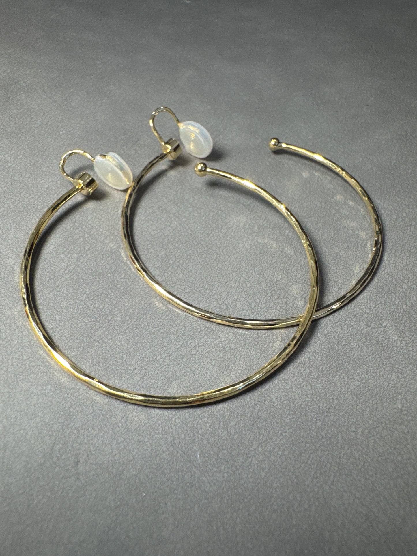 Golden Textured Large Hoop Clip On Earrings