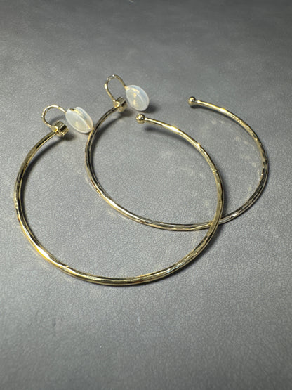 Golden Textured Large Hoop Clip On Earrings