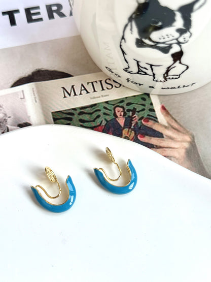 Vintage Blue Hoop Clip On Earrings. Handmade clip-on earrings for women.