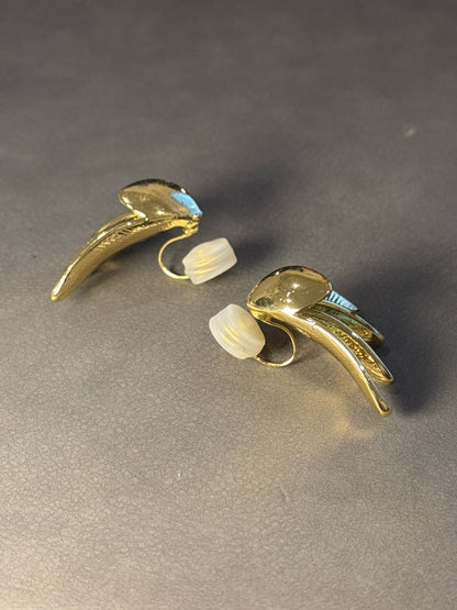 Golden Metal Wing Shaped Clip On Earrings