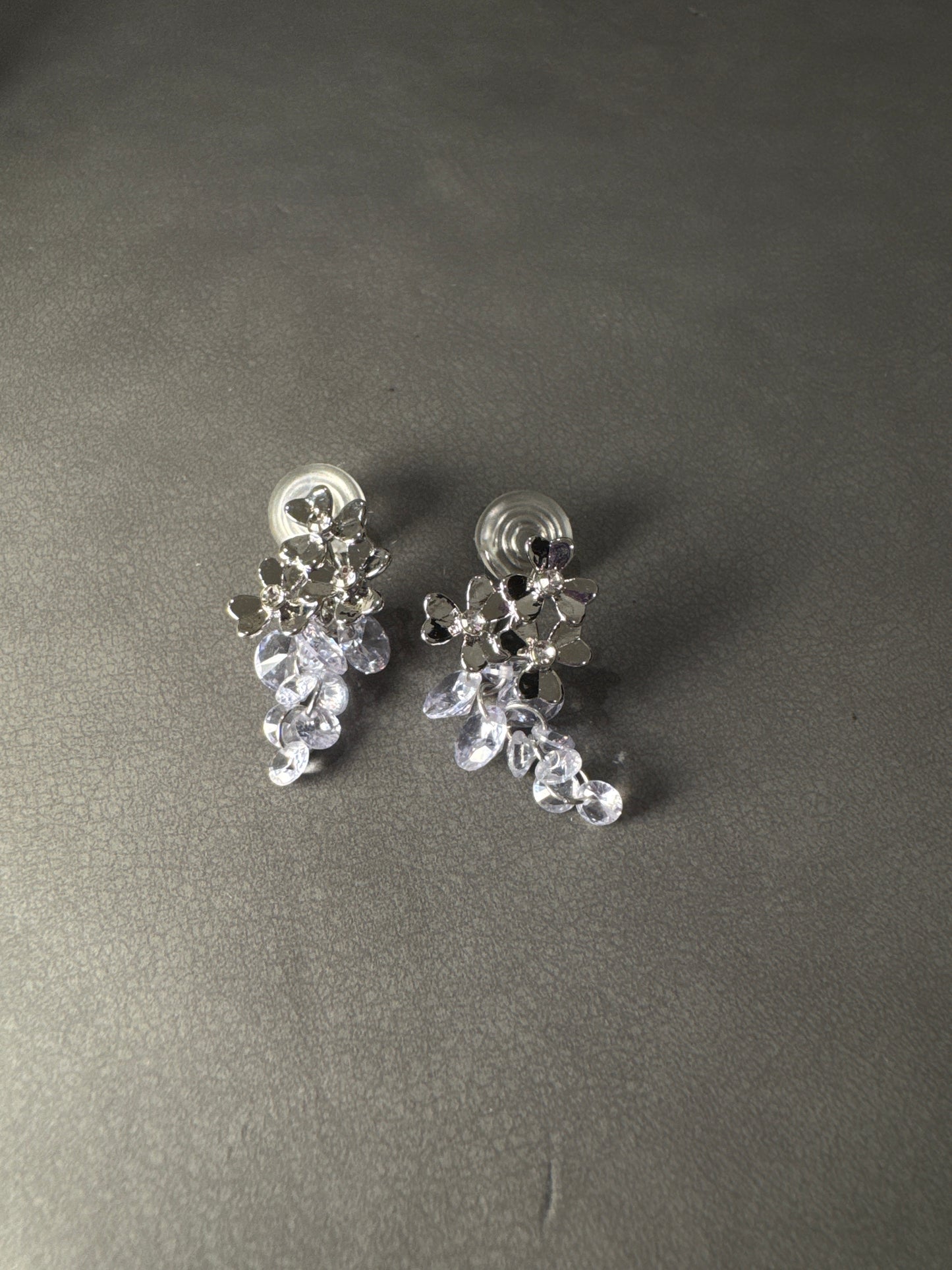 Silver Flower Multi Crystal Clip On Earrings