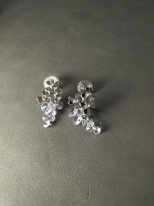 Silver Flower Multi Crystal Clip On Earrings