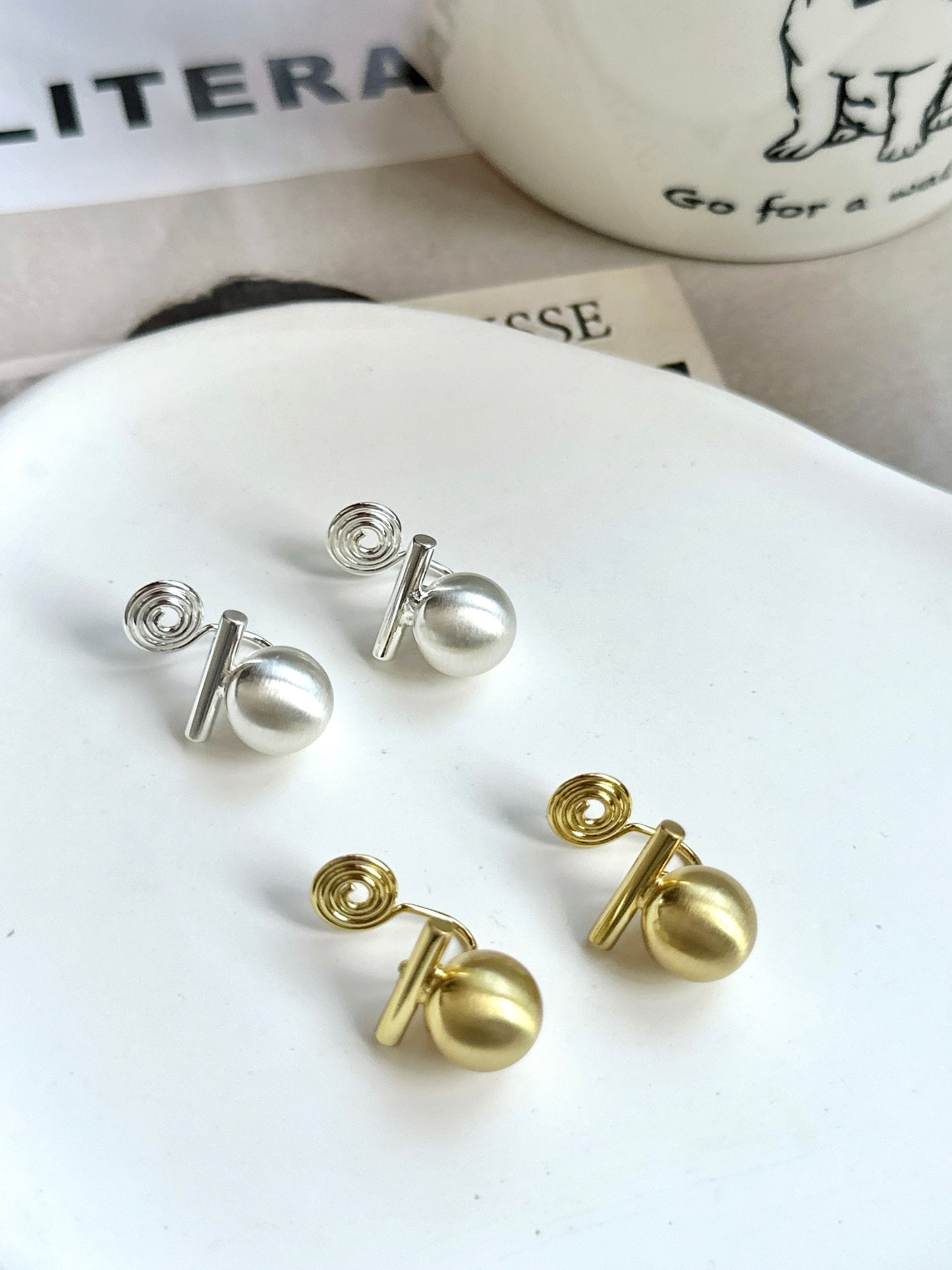 Golden Metallic Ball Clip On Earrings