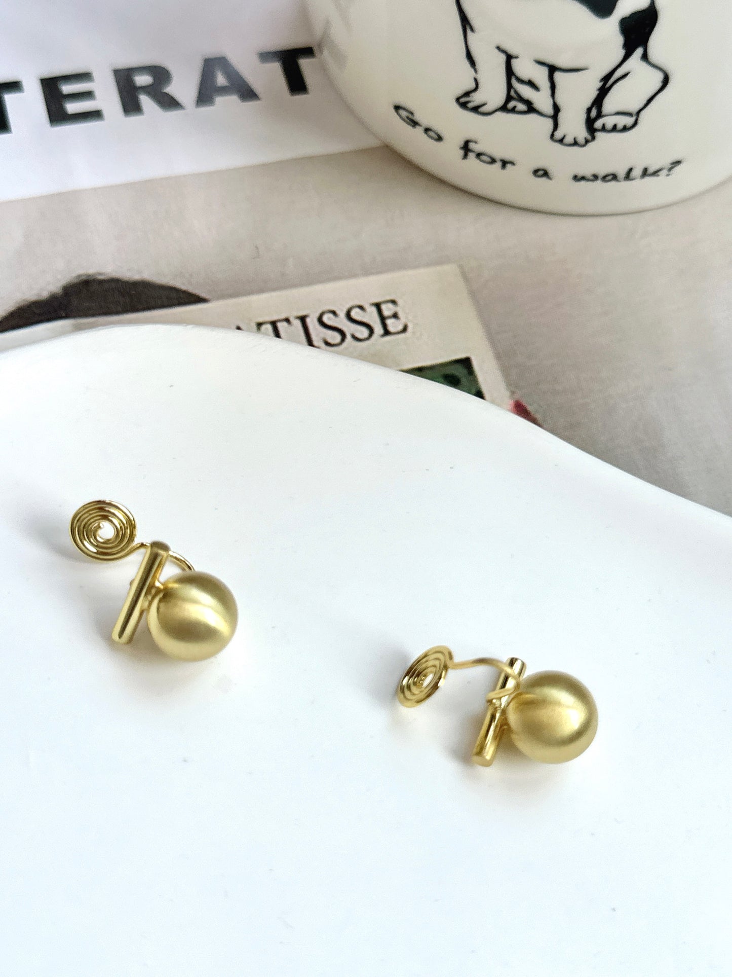 Golden Metallic Ball Clip On Earrings