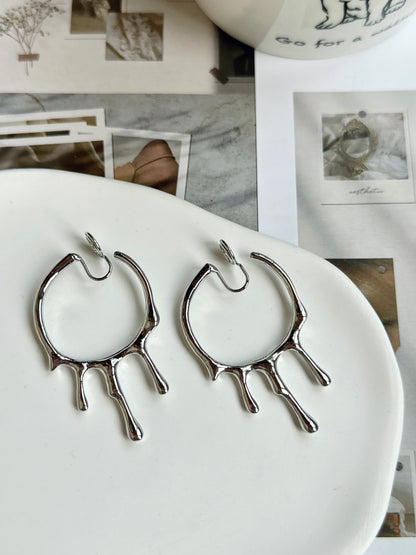 Silver Lava Drops Hoop Clip On Earrings