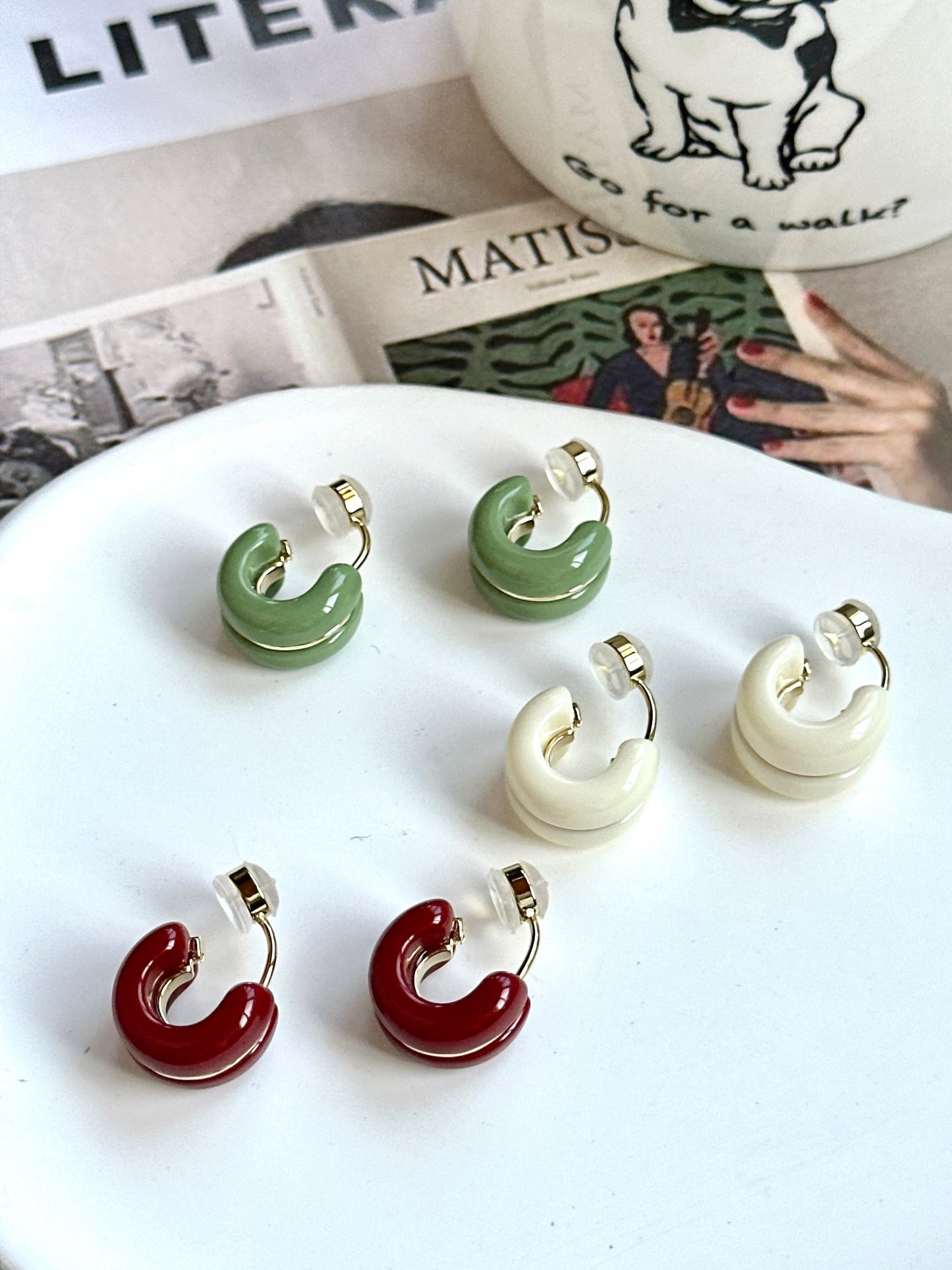 Green Candy Roll Hoop Clip On Earrings