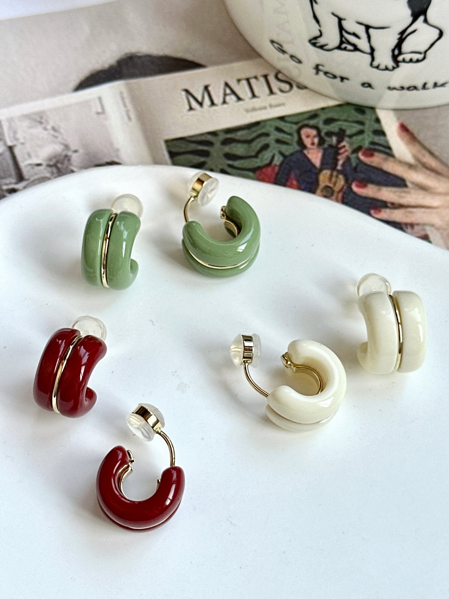 Green Candy Roll Hoop Clip On Earrings