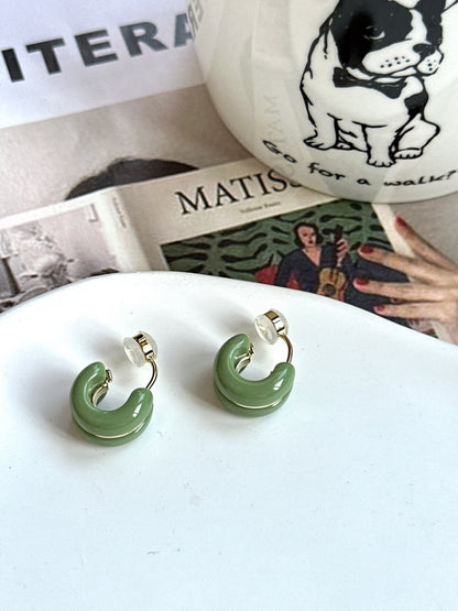 Green Candy Roll Hoop Clip On Earrings