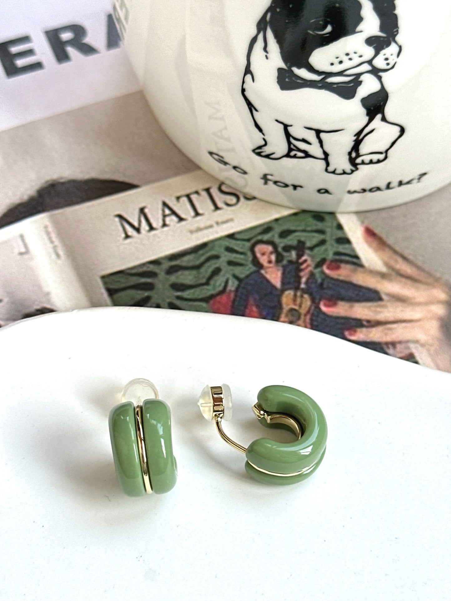 Green Candy Roll Hoop Clip On Earrings