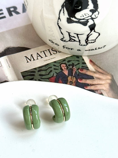 Green Candy Roll Hoop Clip On Earrings