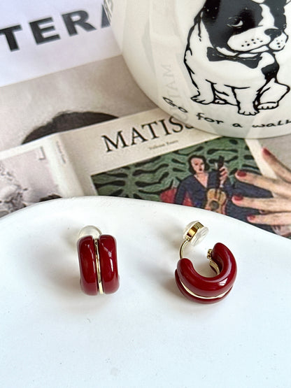 Red Candy Roll Hoop Clip On Earrings