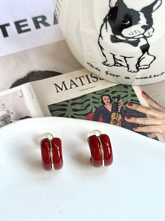 Red Candy Roll Hoop Clip On Earrings