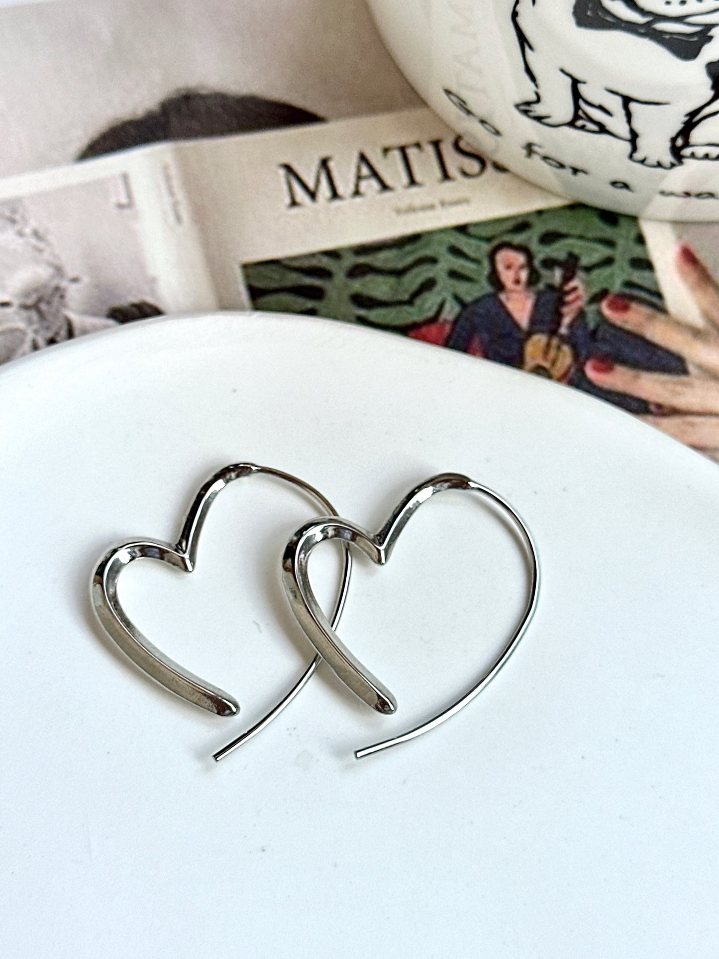 Silver Thin Heart Hoop Earrings