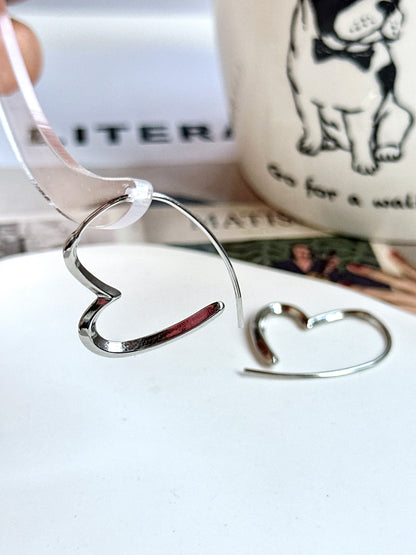 Silver Thin Heart Hoop Earrings