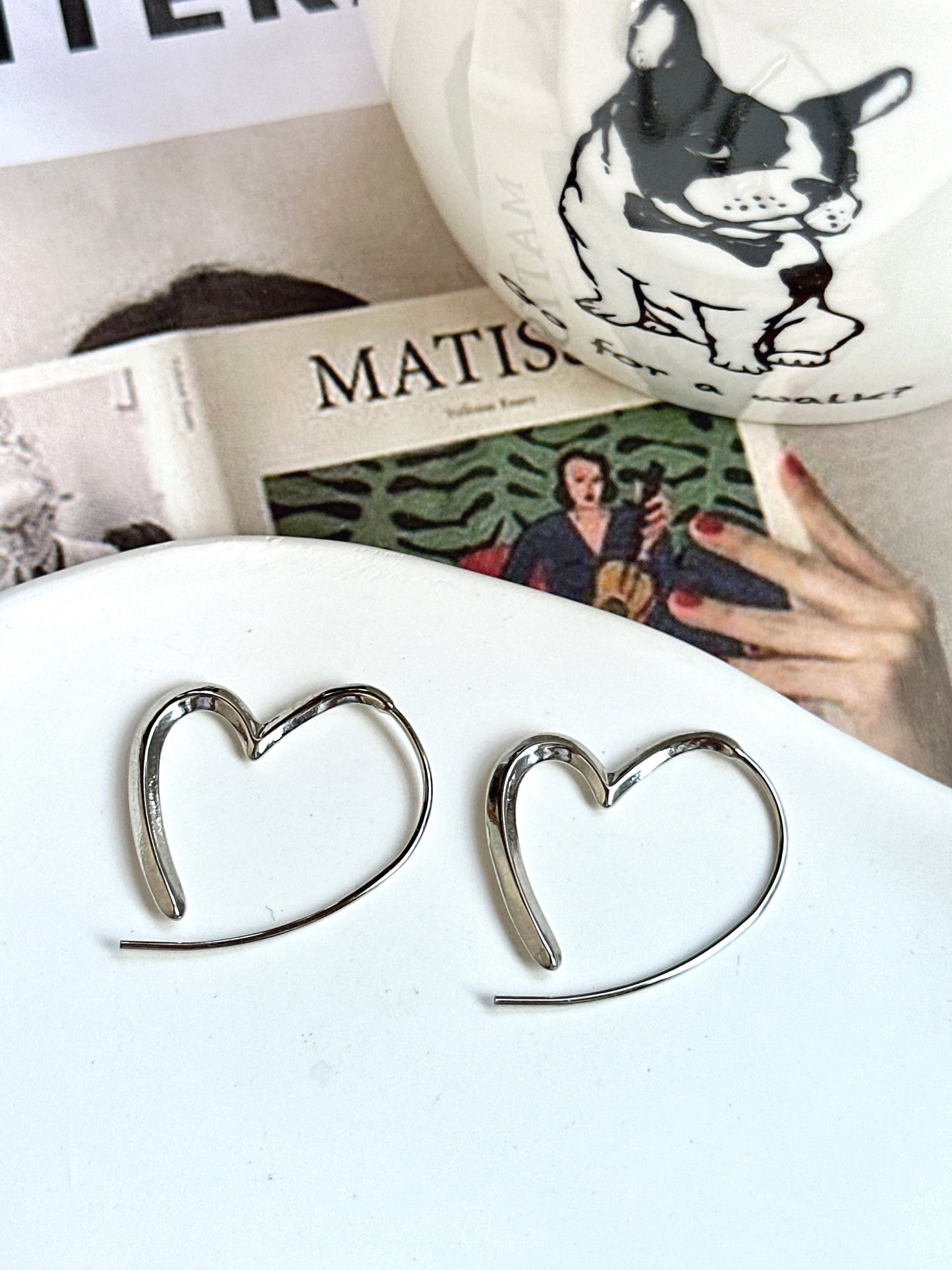 Silver Thin Heart Hoop Earrings