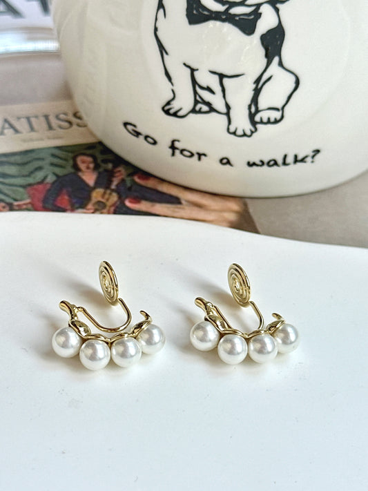 Golden Pearlised Bean Pod Shaped Clip On Earrings